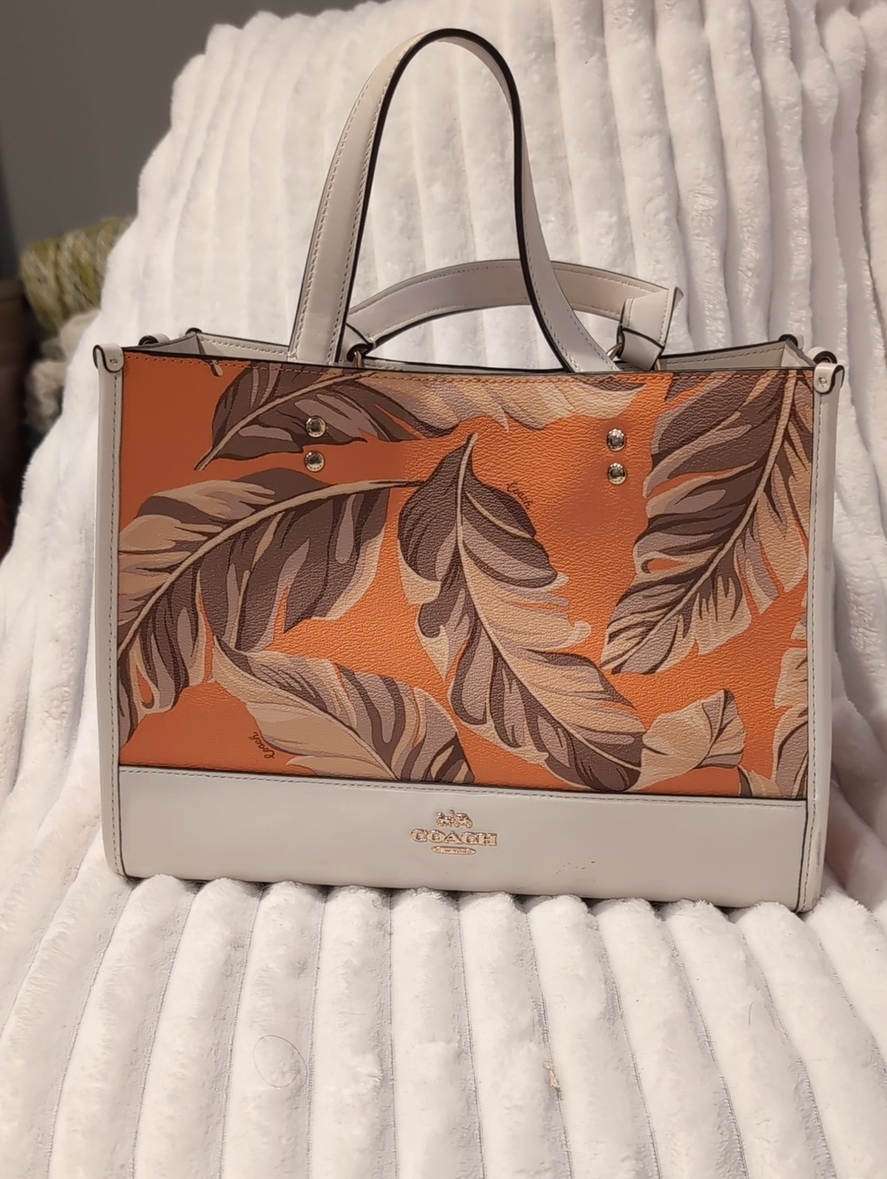 Coach Dempsey Carryall/Tote With Banana Leaves Print